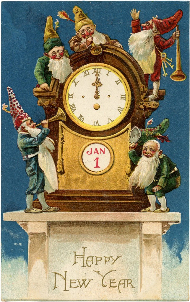 Vintage New Years Gnomes GraphicsFairy 643x1024